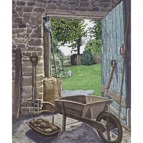 1250 - Kevin Franks, watercolour, the garden shed, signed, 12