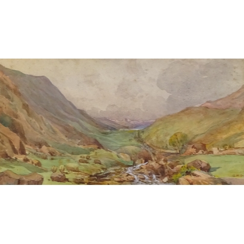 1251 - G W Collins, watercolour, Welsh valley, signed and dated 1914, 6.5