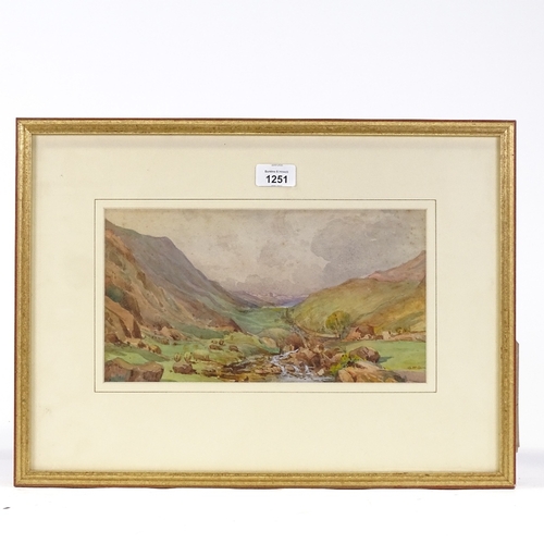 1251 - G W Collins, watercolour, Welsh valley, signed and dated 1914, 6.5