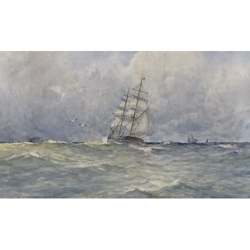 1252 - Thomas Pilgrim, watercolour, ships on rough seas, signed and dated 1875, 9