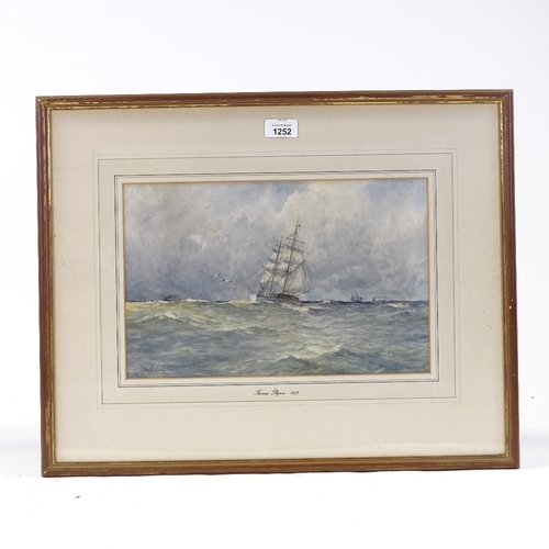 1252 - Thomas Pilgrim, watercolour, ships on rough seas, signed and dated 1875, 9