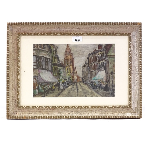 1257 - French School, oil on board, street scene, unsigned, 8