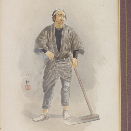 1259 - Chinese School, watercolour on paper, farm worker, 10