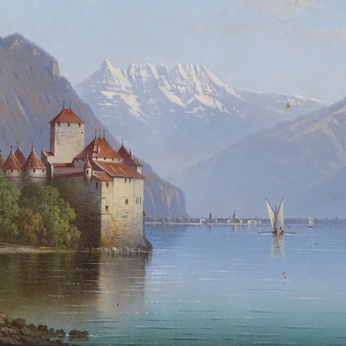 1261 - 19th century oil on board, Chateau Chillon, signed with monogram GD, 9.5