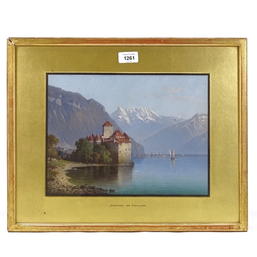 1261 - 19th century oil on board, Chateau Chillon, signed with monogram GD, 9.5