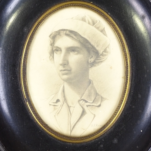 1267 - H F Richardson, First War Period pencil portrait of a nurse, signed and dated 1917, framed, overall ... 