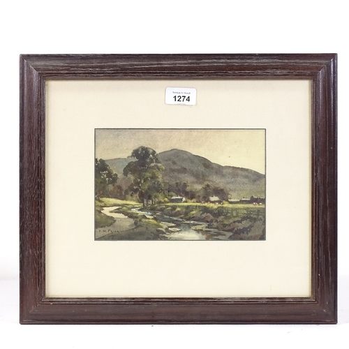 1274 - E J W Prior, watercolour, landscape, signed, 5.5