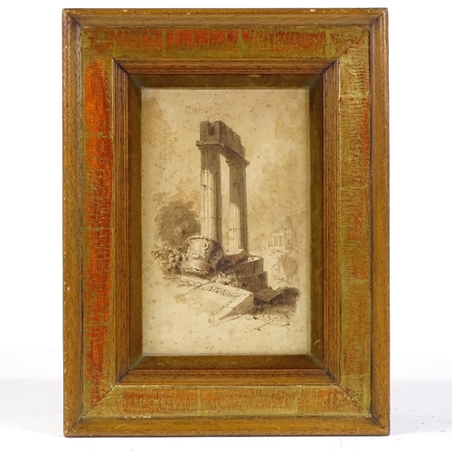 1276 - 18th/19th century sepia watercolour, Classical ruins, unsigned, 8.5