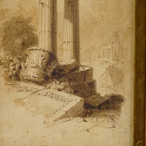 1276 - 18th/19th century sepia watercolour, Classical ruins, unsigned, 8.5