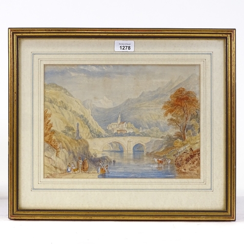 1278 - 2 early 19th century watercolours, Continental landscapes, unsigned (1 framed)