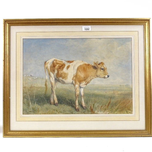 1282 - H B Willis, watercolour, calf in landscape, signed and dated 1857, 13.5