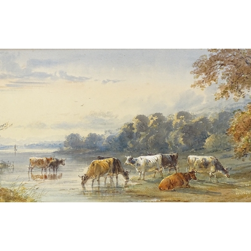 1283 - Henry Earp, watercolour, cattle on a riverbank, signed and dated 1873, 9