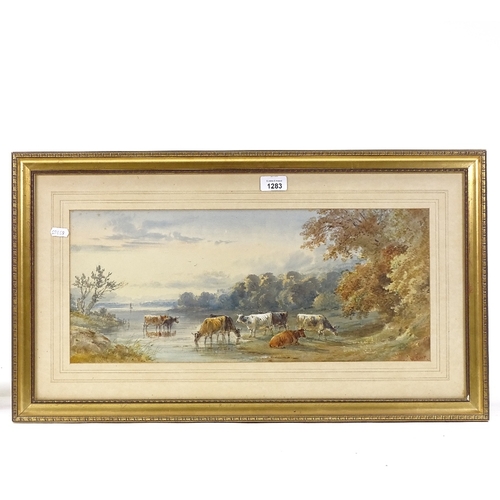 1283 - Henry Earp, watercolour, cattle on a riverbank, signed and dated 1873, 9