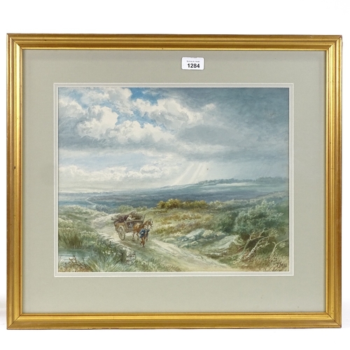 1284 - Edmund Wimperis, watercolour, horse drawn cart in landscape, signed with monogram, 12.5