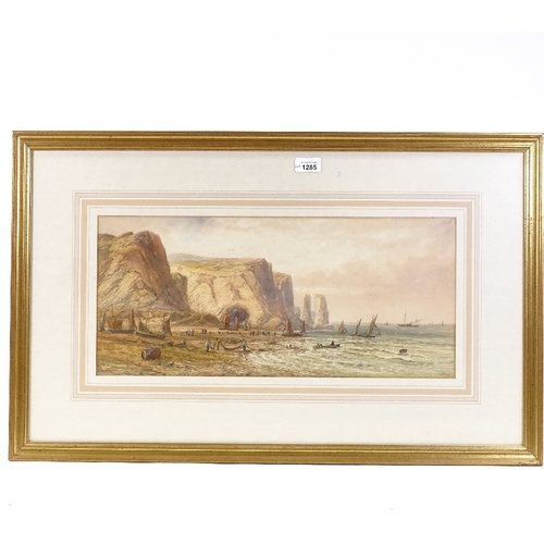 1285 - L Lewis, a pair of watercolours, shore scenes, signed and dated 1902, 9.5