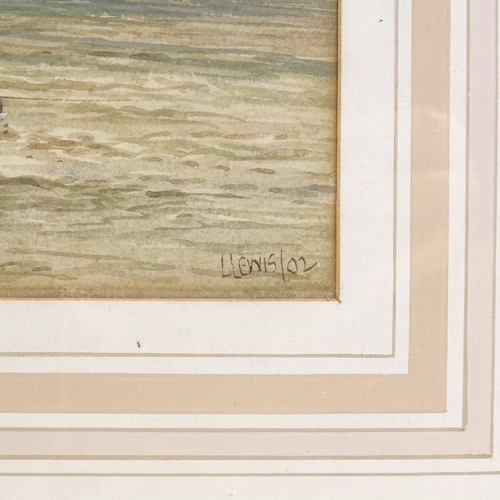 1285 - L Lewis, a pair of watercolours, shore scenes, signed and dated 1902, 9.5