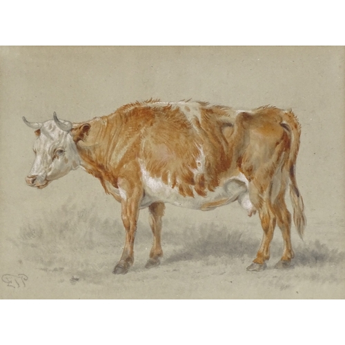 1286 - 3 19th century watercolours, cattle studies, 1 signed with monogram, framed (3)