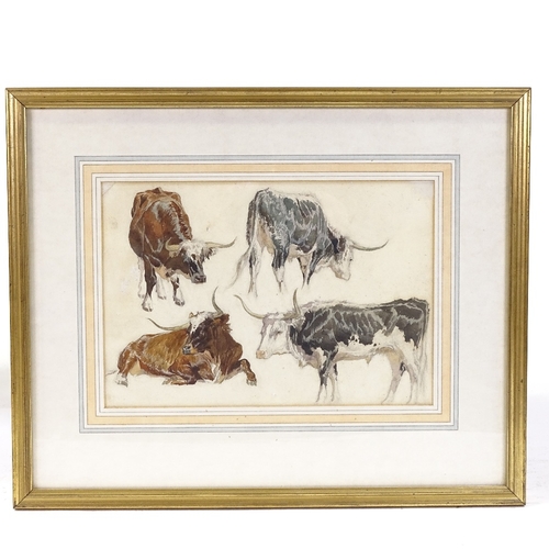 1286 - 3 19th century watercolours, cattle studies, 1 signed with monogram, framed (3)