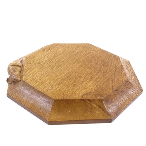 197 - Robert Mouseman Thompson, octagonal oak cheeseboard with concave surround, 19cm across