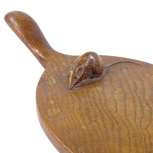 198 - Robert Mouseman Thompson, oak cheeseboard with handle, mid-20th century, length 36cm