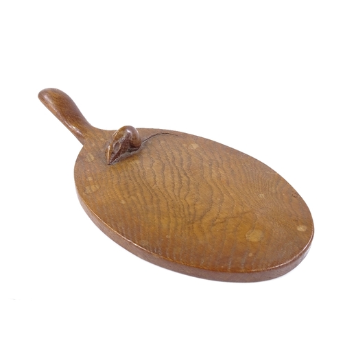 198 - Robert Mouseman Thompson, oak cheeseboard with handle, mid-20th century, length 36cm