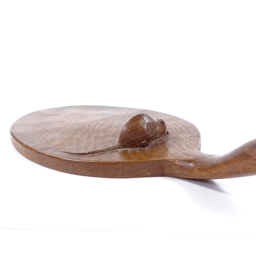 198 - Robert Mouseman Thompson, oak cheeseboard with handle, mid-20th century, length 36cm