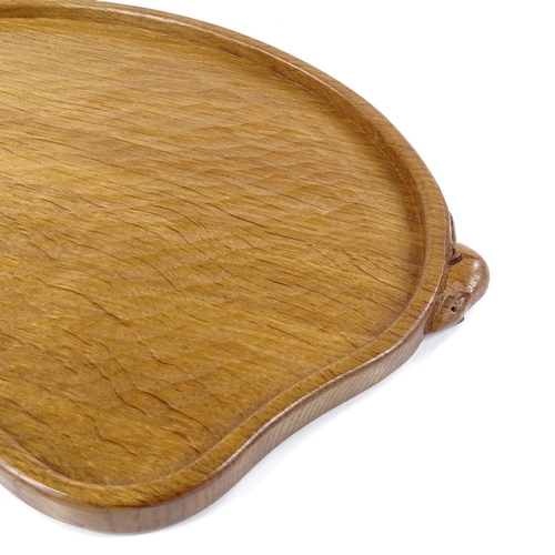 200 - Robert Mouseman Thompson, oak kidney-shaped tea tray with mouse handles, width 47cm