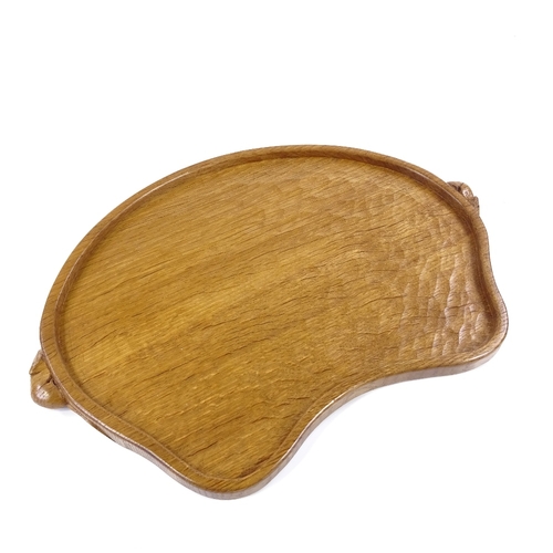 200 - Robert Mouseman Thompson, oak kidney-shaped tea tray with mouse handles, width 47cm