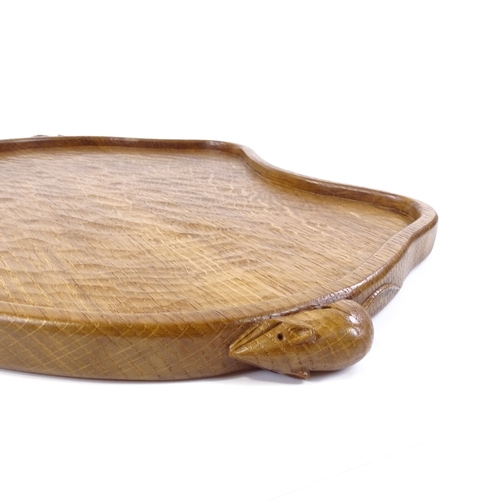 200 - Robert Mouseman Thompson, oak kidney-shaped tea tray with mouse handles, width 47cm