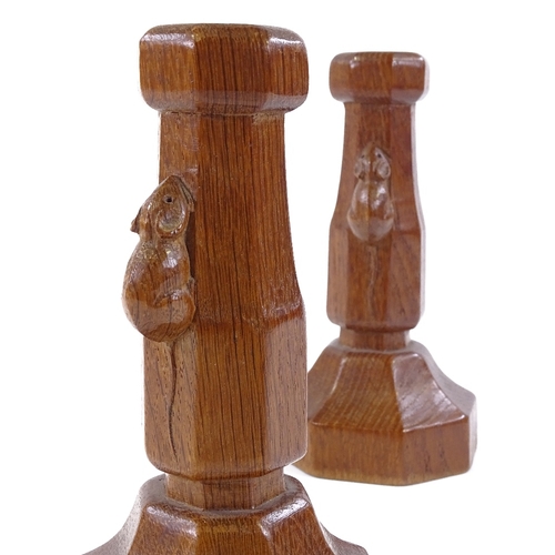 201 - Robert Mouseman Thompson, pair of octagonal oak candlesticks, mid-20th century, height 18cm