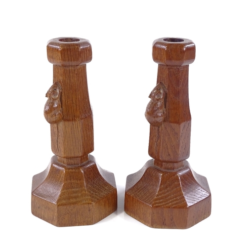 201 - Robert Mouseman Thompson, pair of octagonal oak candlesticks, mid-20th century, height 18cm