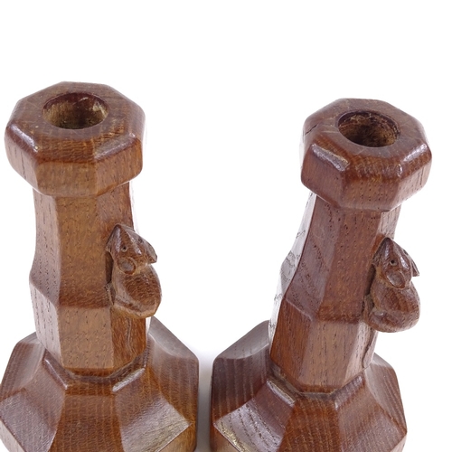 201 - Robert Mouseman Thompson, pair of octagonal oak candlesticks, mid-20th century, height 18cm