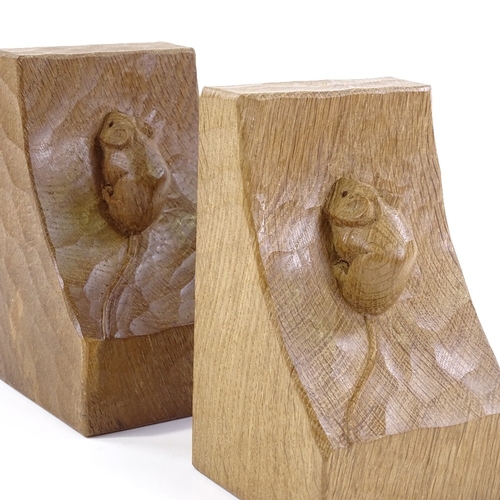 202 - Robert Mouseman Thompson, pair of oak bookends, height 15cm