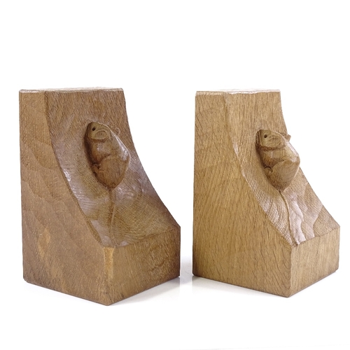 202 - Robert Mouseman Thompson, pair of oak bookends, height 15cm