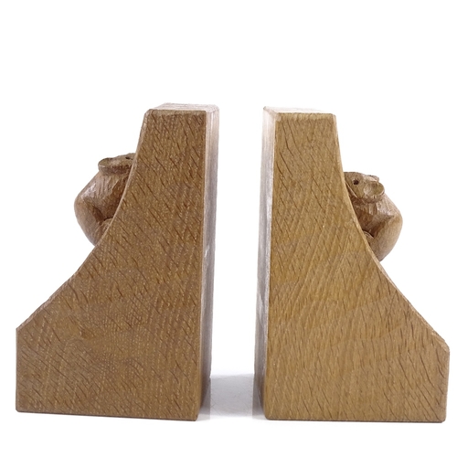 202 - Robert Mouseman Thompson, pair of oak bookends, height 15cm