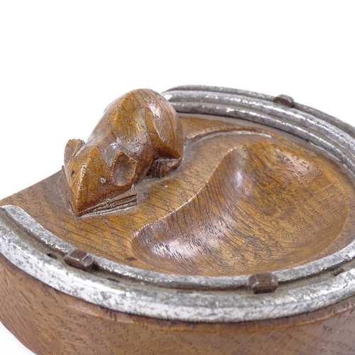 206 - Robert Mouseman Thompson, oak ashtray with horseshoe mount, width 12cm