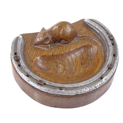 206 - Robert Mouseman Thompson, oak ashtray with horseshoe mount, width 12cm