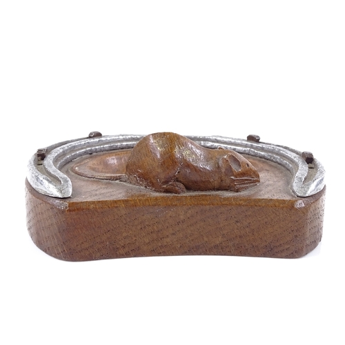 206 - Robert Mouseman Thompson, oak ashtray with horseshoe mount, width 12cm