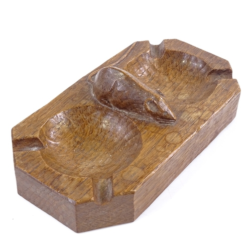 207 - Robert Mouseman Thompson, oak 2-section ashtray, mid-20th century, length 15cm