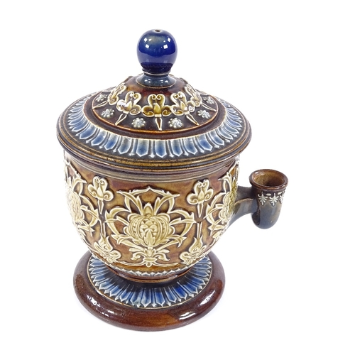 217 - A Doulton Lambeth isobath reservoir ink stand, with relief moulded decoration, height 15cm