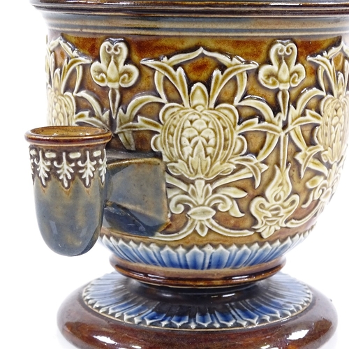 217 - A Doulton Lambeth isobath reservoir ink stand, with relief moulded decoration, height 15cm