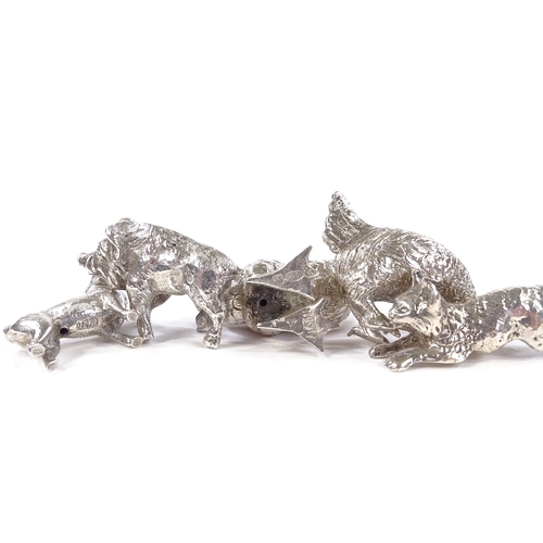 658 - A group of 5 Edwardian Continental novelty miniature cast-silver animals, including pug dog, warthog... 