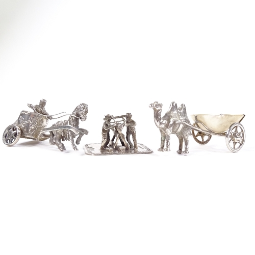 661 - Group of Continental miniature silver models, comprising Dutch silver log cutters, import marks by I... 