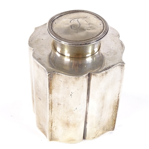 674 - A George V silver tea caddy, of scalloped cylindrical form, maker's marks TJ (possibly Thomas Jones)... 