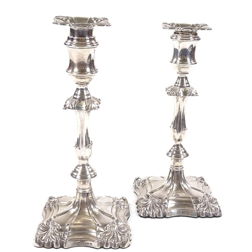 684 - A pair of Victorian silver candlesticks, with removable fittings, by Martin, Hall & Co, hallmarks Lo... 