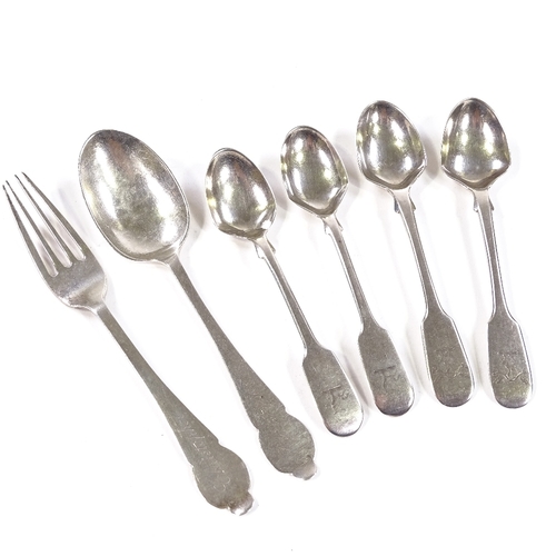 688 - Various silver flatware, comprising 2 pairs of silver teaspoons, hallmarks Exeter 1840 and 1865, and... 