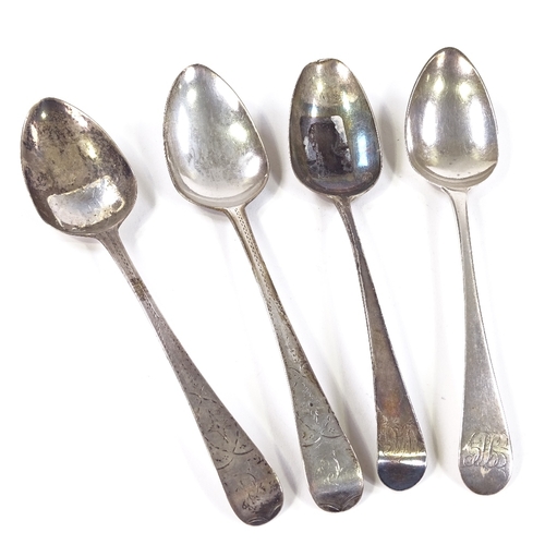 691 - 4 Georgian silver Old English pattern serving spoons, comprising pair with engraved handles by Georg... 