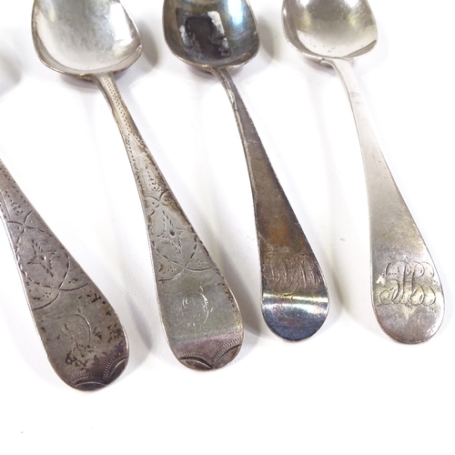 691 - 4 Georgian silver Old English pattern serving spoons, comprising pair with engraved handles by Georg... 