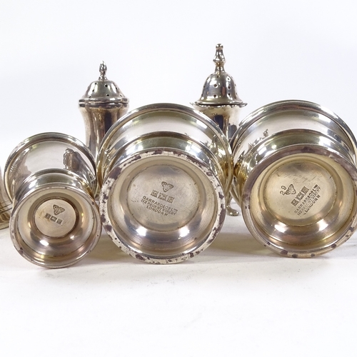 701 - Various silverware, including 3-piece cruet set by Garrard & Co Ltd, plated mirror etc (7)