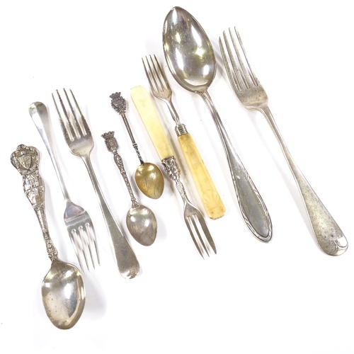 705 - Various silver flatware, including Georgian forks, Toronto souvenir spoon etc, 7.6oz weighable